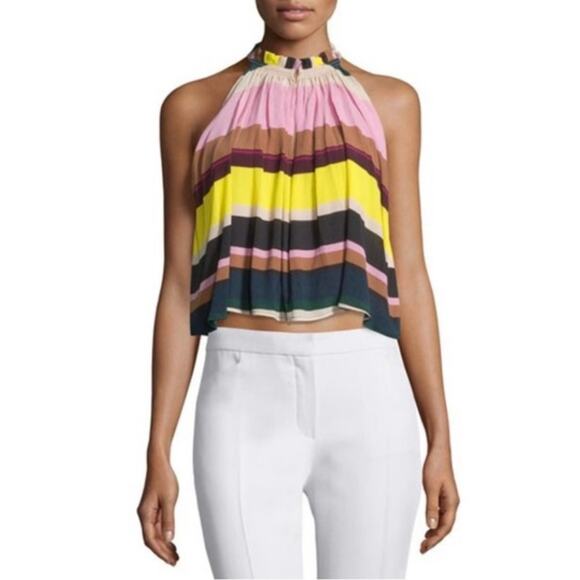 Apiece Apart Olivera Bright Striped Cropped Halter Silk Top Size 2 - Picture 1 of 6